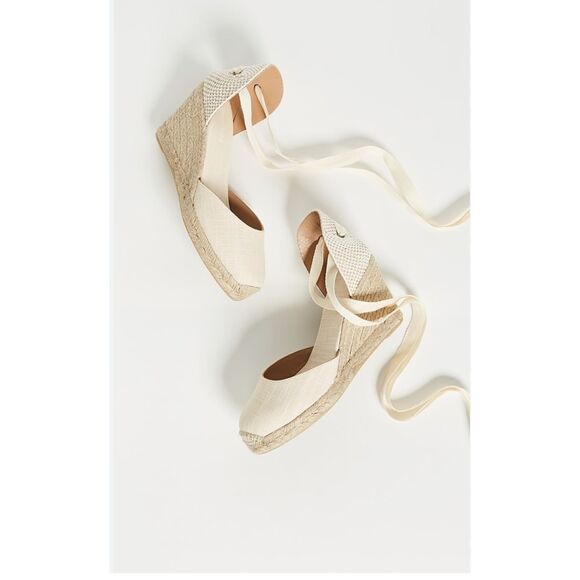 Anthro Soludos Soludos Tall Wedge Espadrilles Size 9.5 Cream - Picture 1 of 12